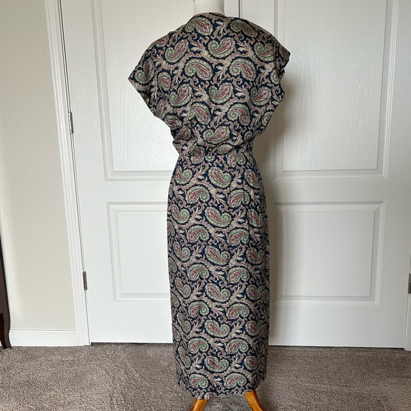 Ralph Lauren Blue Label Silk Paisley Wrap Midi Dress Vintage - Picture 2 of 5